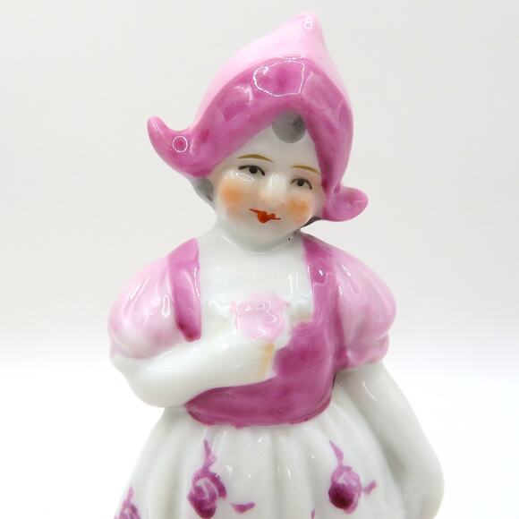 Vintage Japan Porcelain Girl Figurine Pink Bonnet Mid Century Glazed 5.5” Tall - Picture 2 of 11